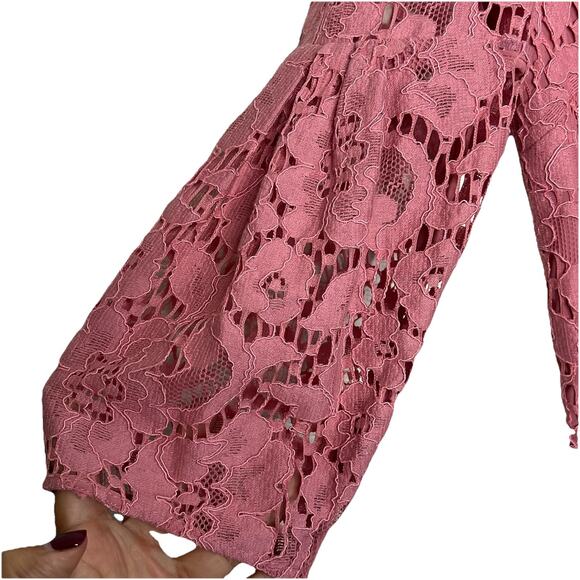Burberry All-Lace Pink Sheath Dress Size 6 Bell Sleeve Cocktail Wedding i14 - Picture 3 of 6